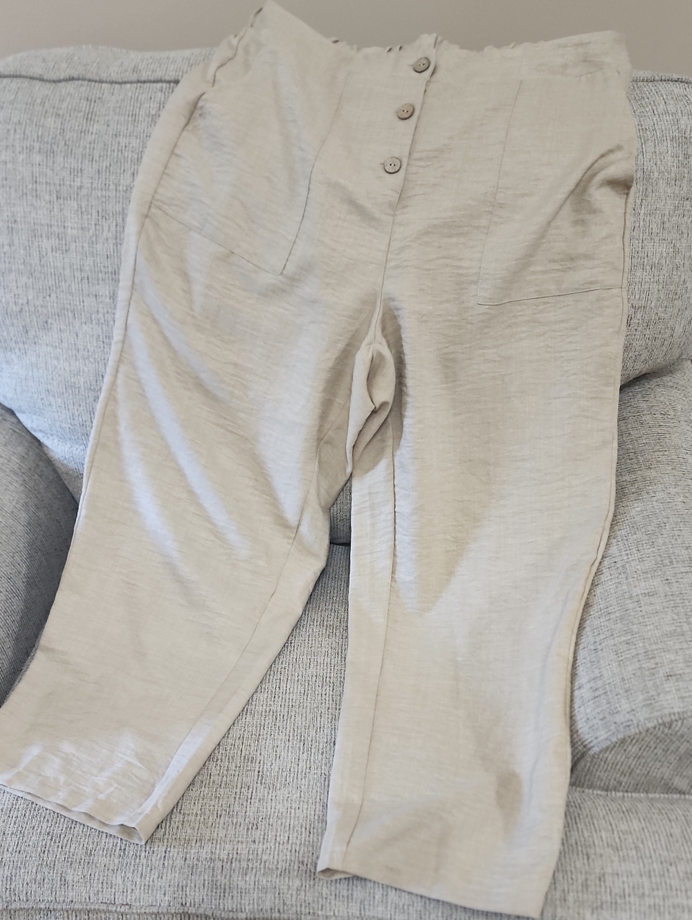 SHEIN Beige Linen-Blend Ankle Crop Pants